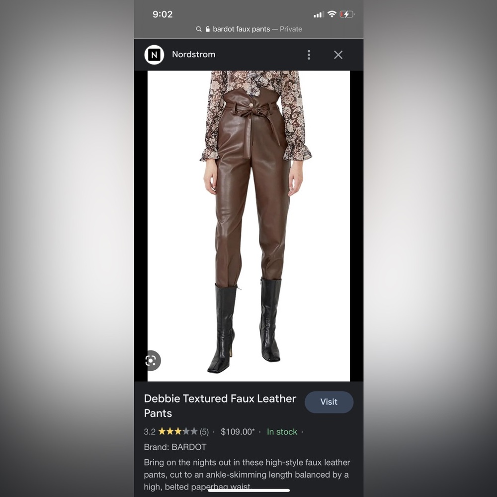 Bardot high waisted faux leather belted pants chocolate brown